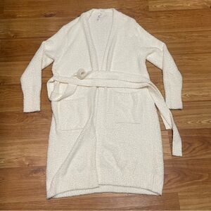 Tranquil & True Ladies Long Sleeve Robe in Cream White with Pockets, Large/XL